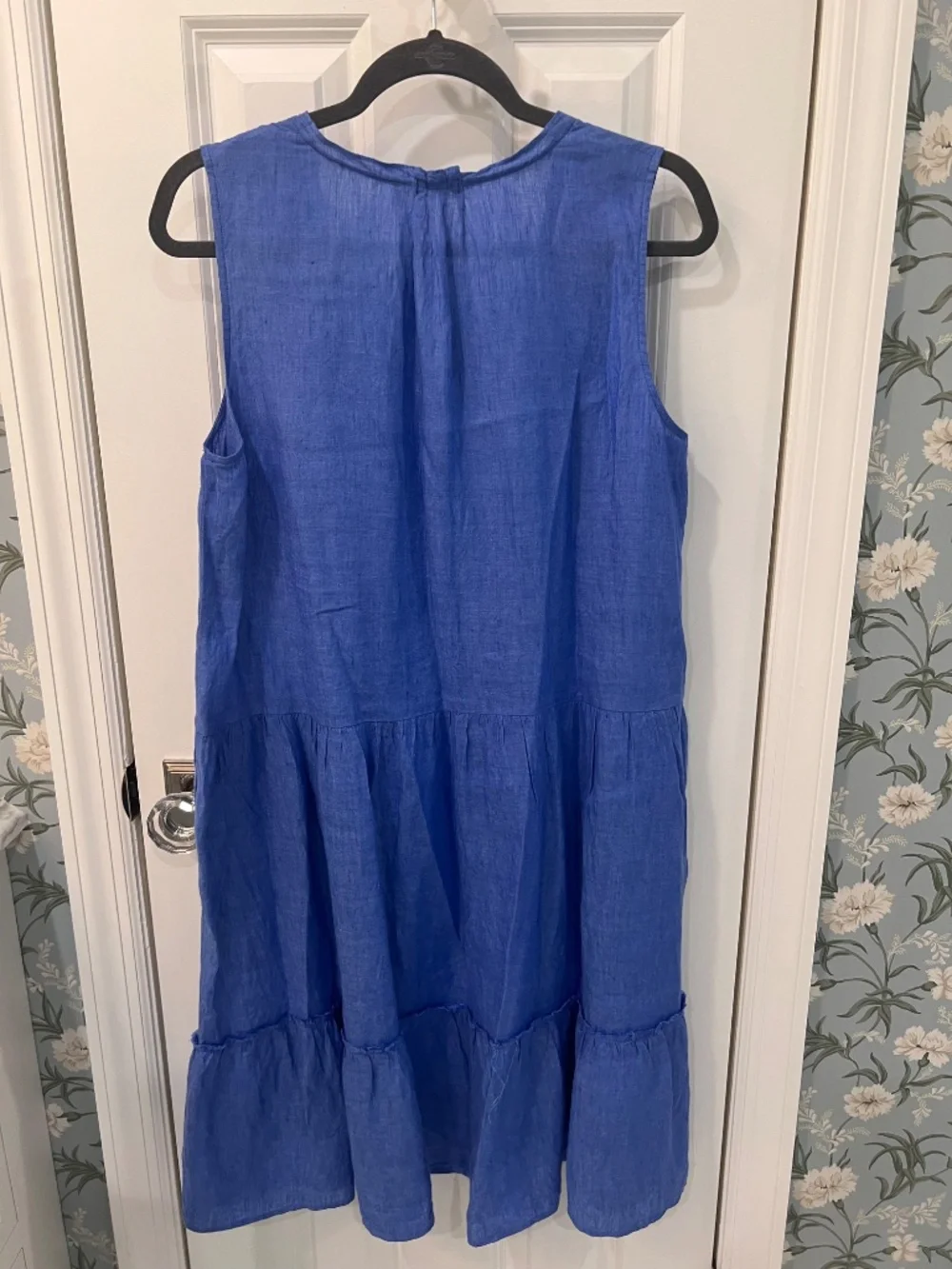 J MCLAUGHLIN Christa French Blue 100% Linen Tiered Dress Size L - Picture 3 of 9